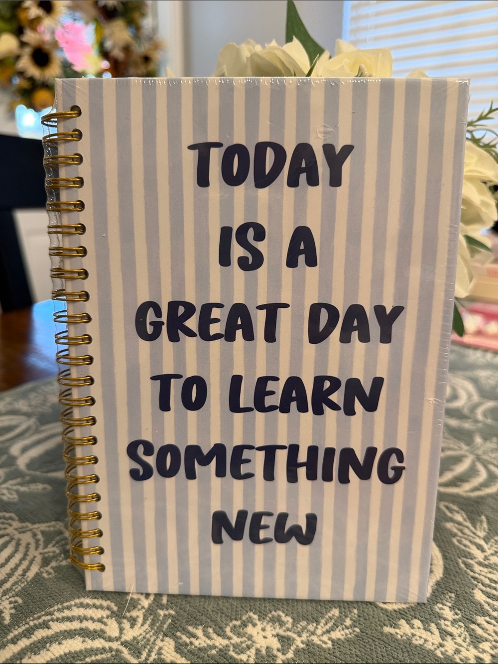 Inspirational Striped Spiral Notebook - Blue